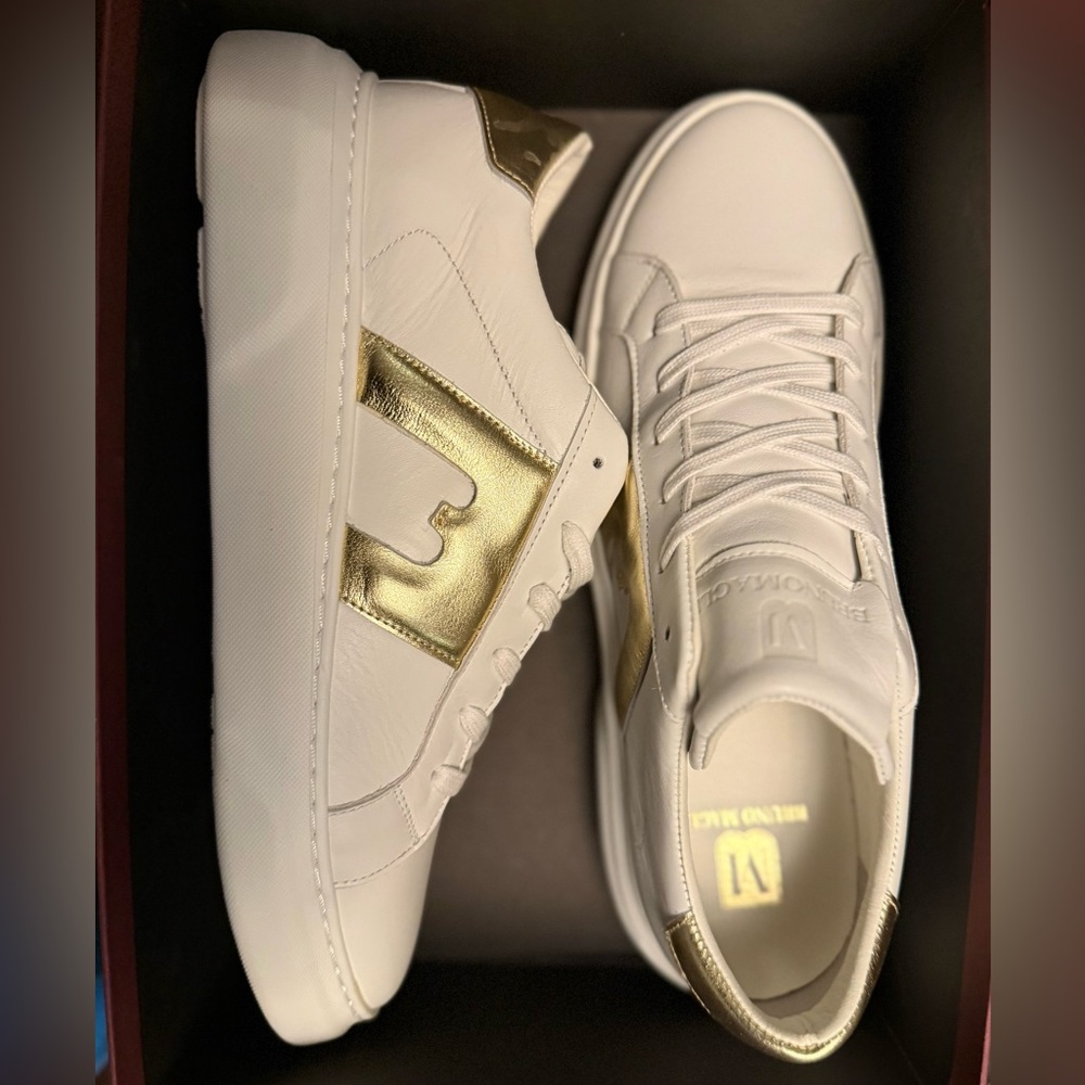 Bruno Magli White and Gold Athletic Shoes